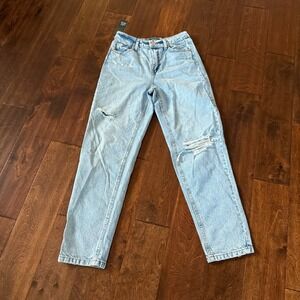 Wild Fable High Rise Tapered Jeans Light Wash Distressed Ripped Size 0